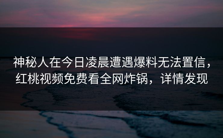 神秘人在今日凌晨遭遇爆料无法置信，红桃视频免费看全网炸锅，详情发现