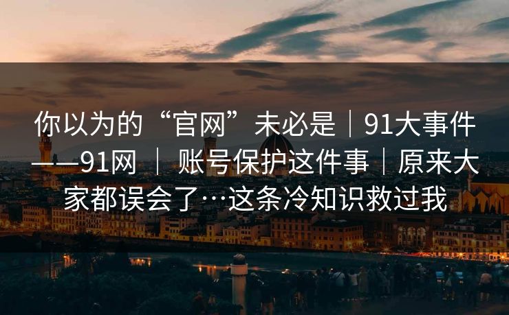 你以为的“官网”未必是｜91大事件——91网 ｜ 账号保护这件事｜原来大家都误会了…这条冷知识救过我